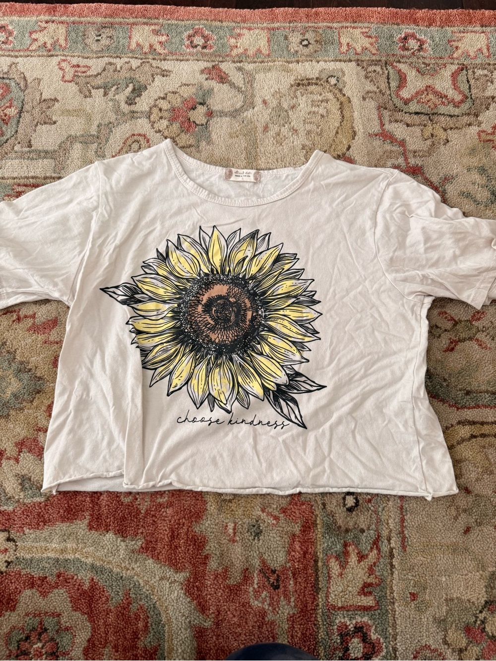 Altar'd State White Crop Tee with Yellow Sunflower Graphic